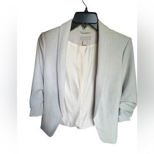 EUC H&M Women's Light Gray Blazer Jacket Scrunch Sleeve Size 6